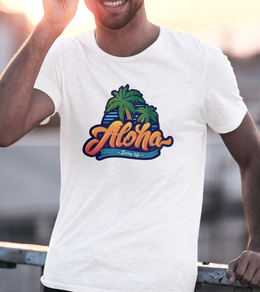 Aloha Enjoy Life Palm Trees Beach Sunset Tropical Vibes T-Shirt