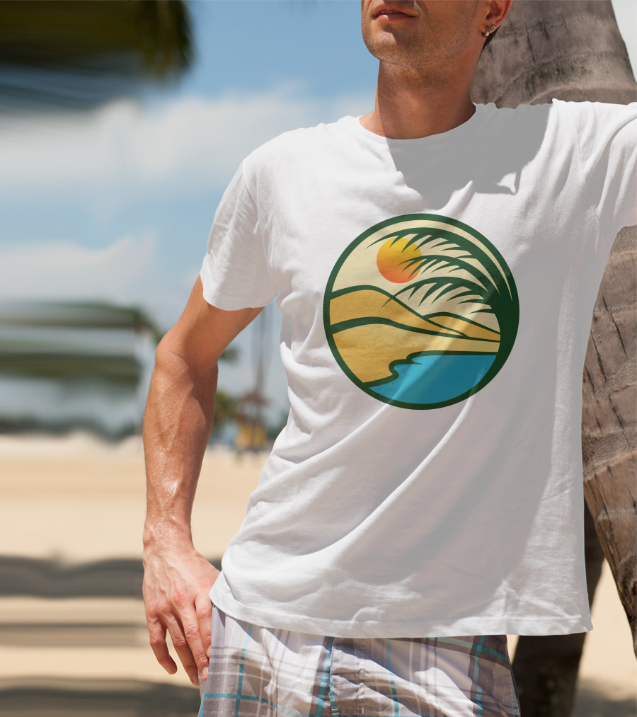 Oasis Desert Sunset With Palm And Water Scene T-Shirt