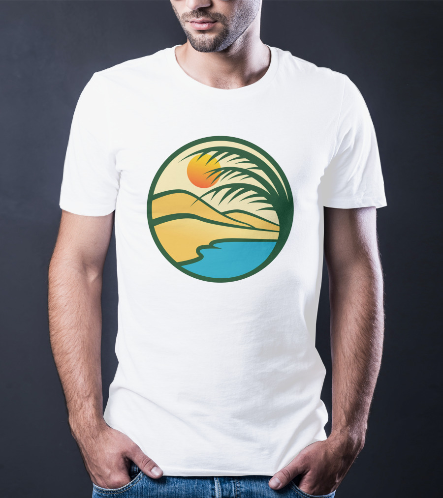 Oasis Desert Sunset With Palm And Water Scene T-Shirt