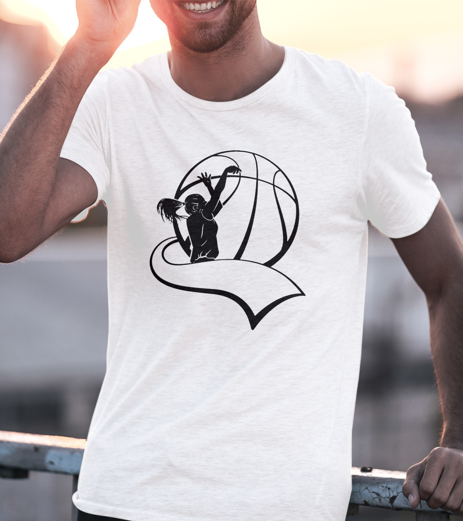 Girls Basketball Player Shooting With Large Basketball T-Shirt