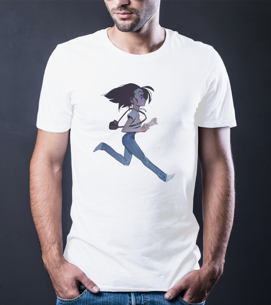 Girls Running Art Style Character With Bag T-Shirt