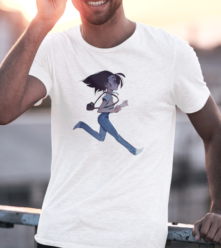 Girls Running Art Style Character With Bag T-Shirt
