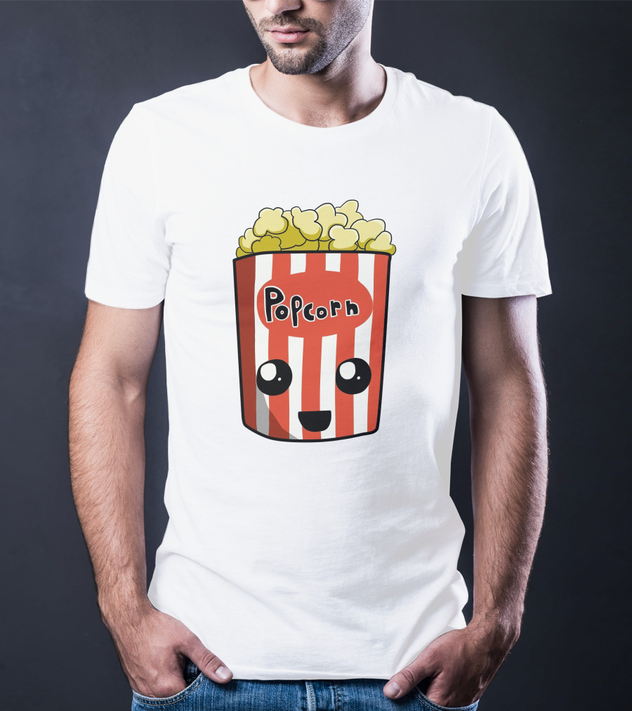 Popcorn Box Cute Kawaii Face Red White Stripes T-Shirt