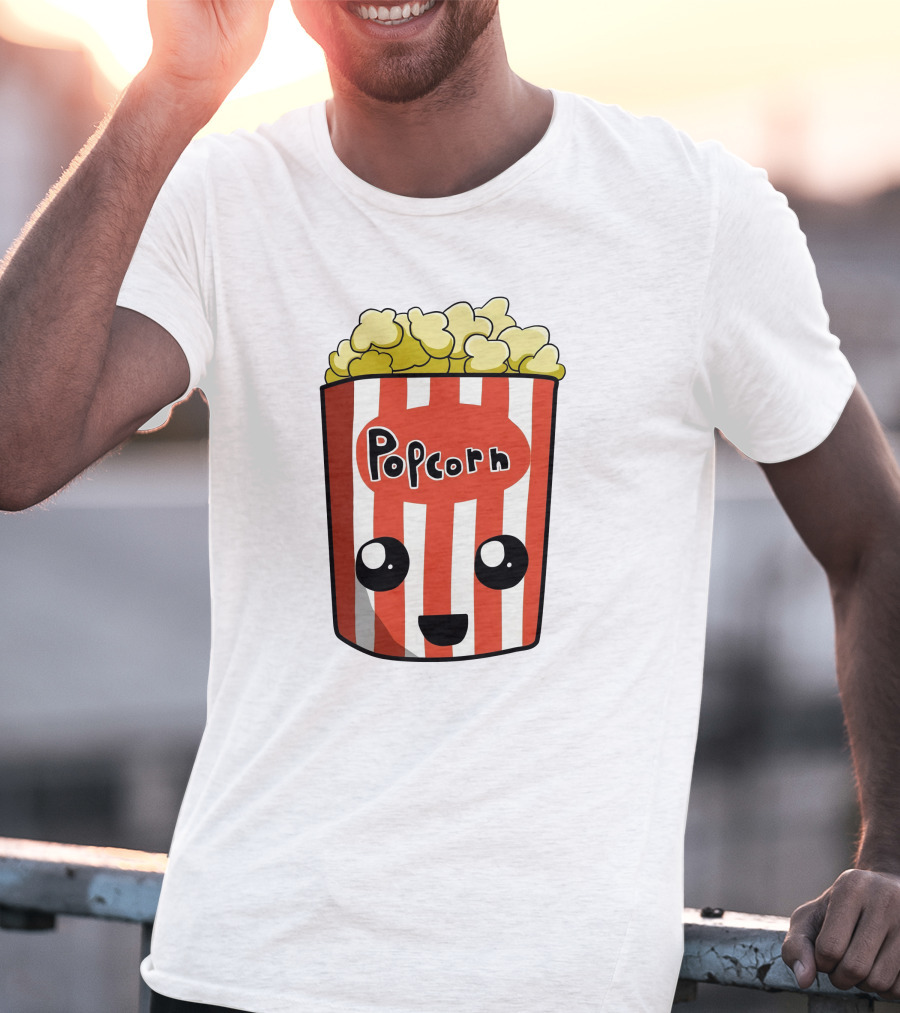 Popcorn Box Cute Kawaii Face Red White Stripes T-Shirt