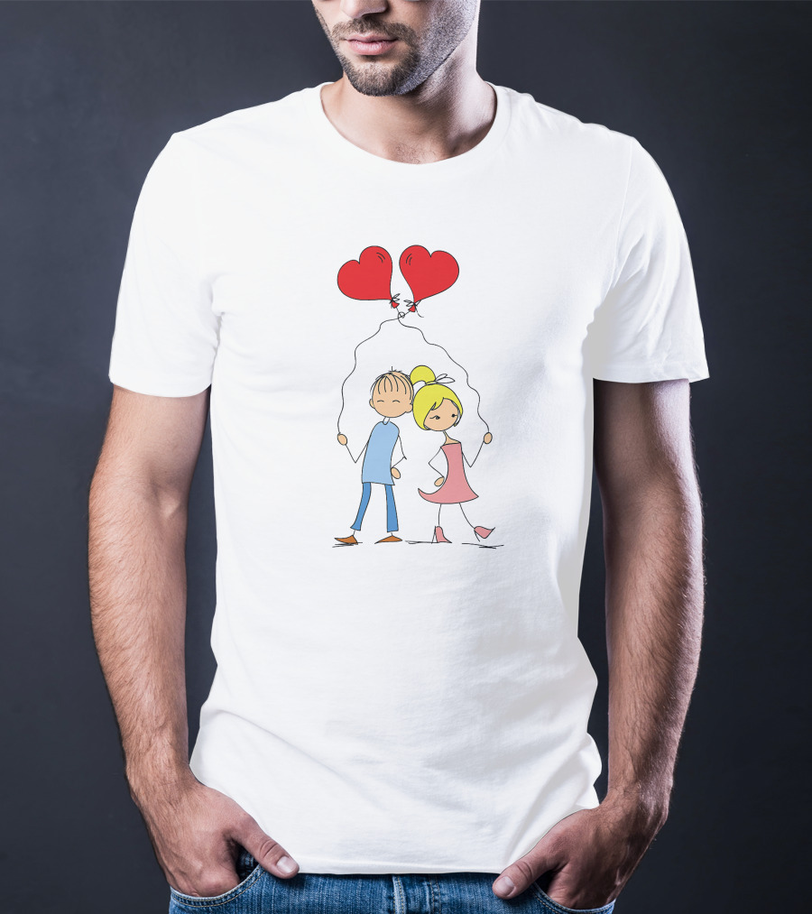 Couple With Heart-Shaped Balloons T-Shirt