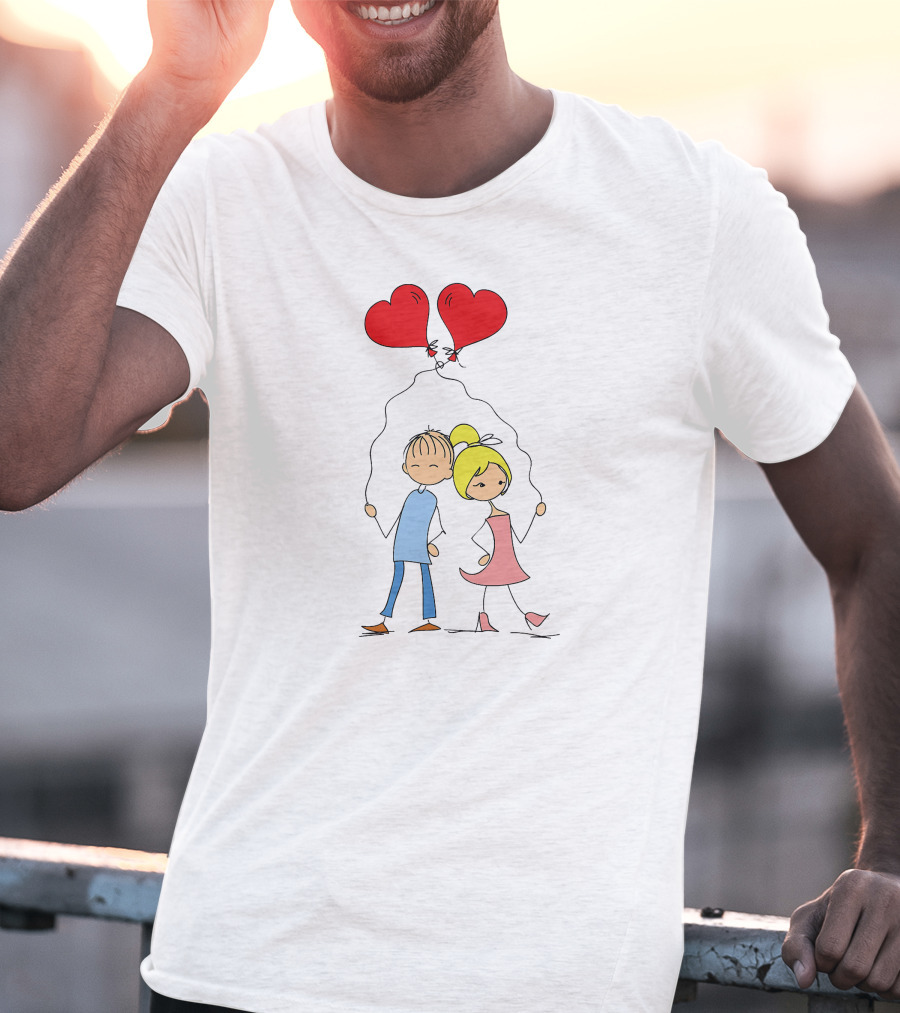 Couple With Heart-Shaped Balloons T-Shirt