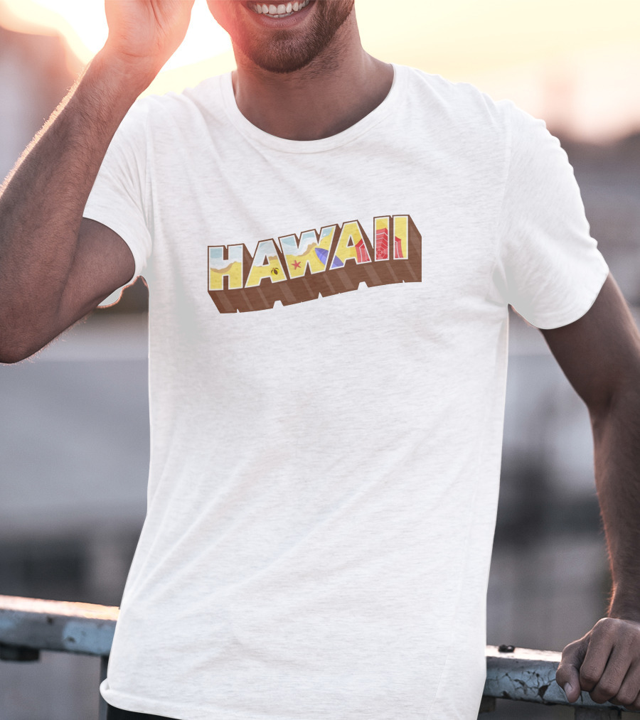 Hawaii Tropical Beach Icons With Surfer And Hibiscus T-Shirt