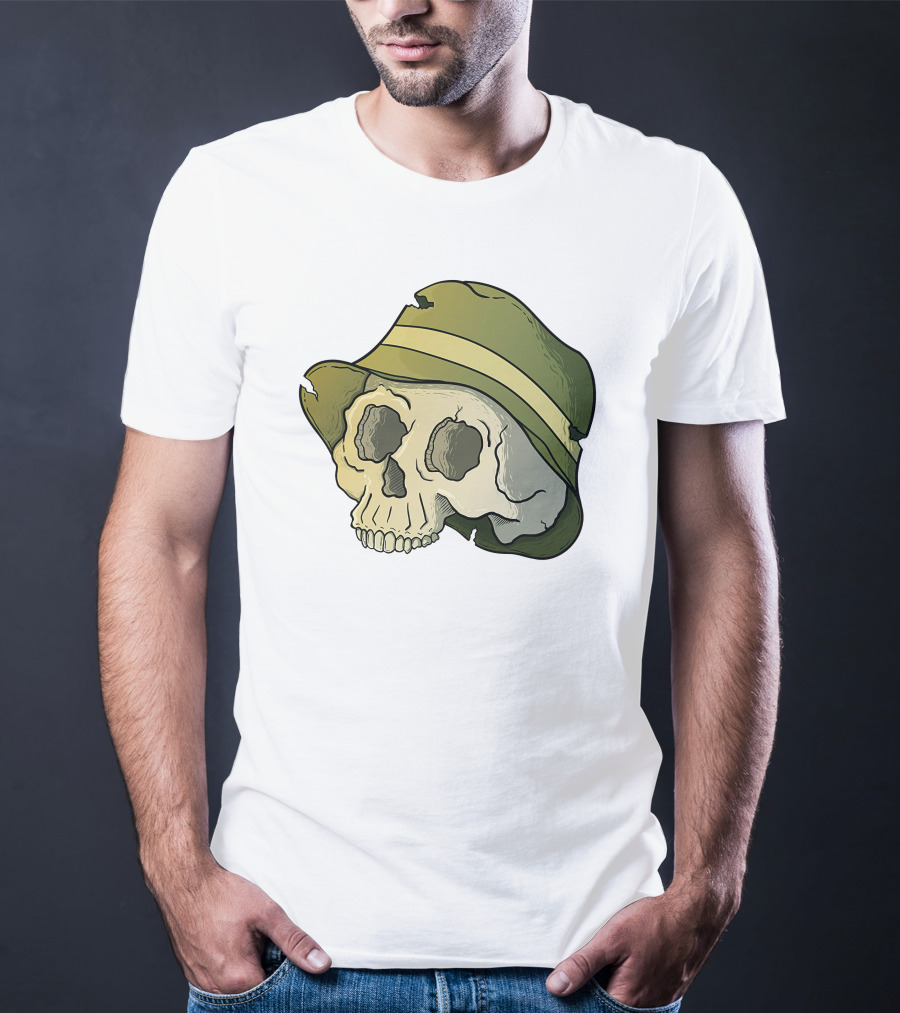 Skull Wearing A Green Bucket Hat T-Shirt