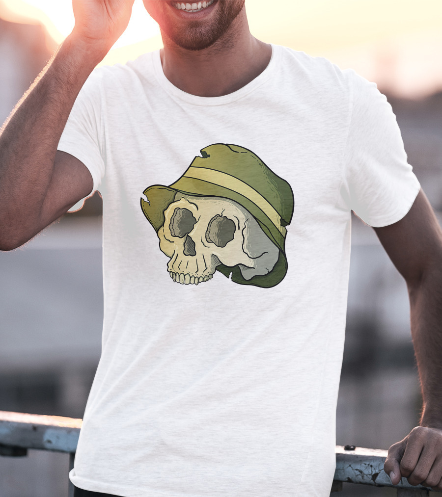 Skull Wearing A Green Bucket Hat T-Shirt