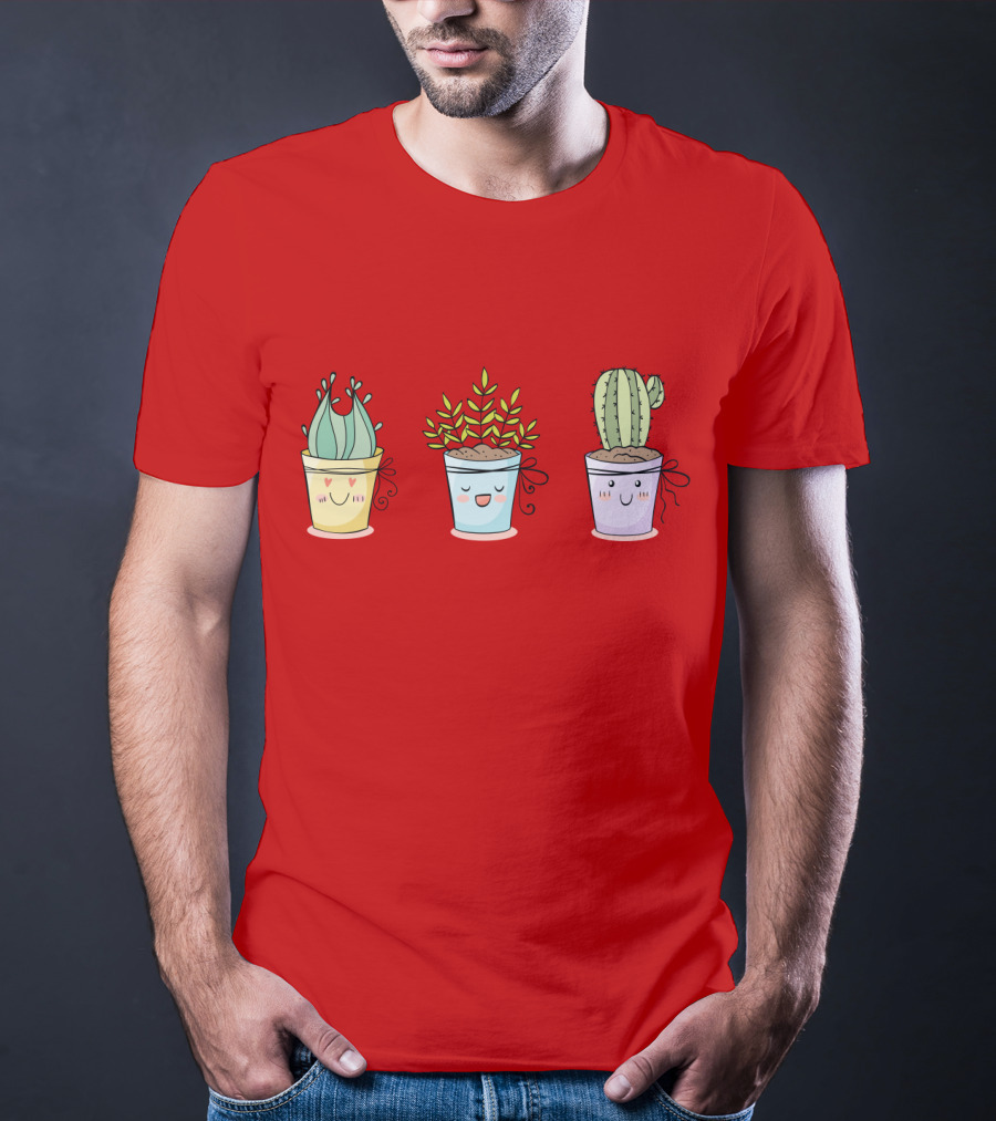 Cute Plants Happy Succulents Cactus Kawaii Pots T-Shirt