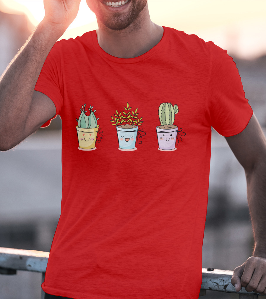 Cute Plants Happy Succulents Cactus Kawaii Pots T-Shirt