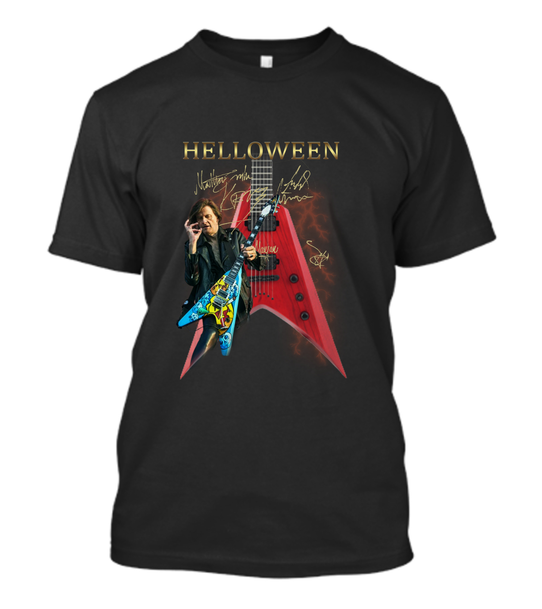 Helloween Signature Guitar With Autographs And Musician Playing Electric Guitar T-Shirt