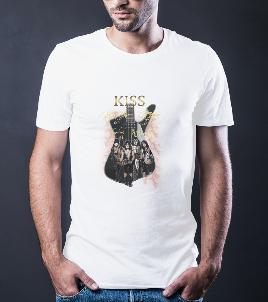 Kiss Electric Guitar With Band Members T-Shirt