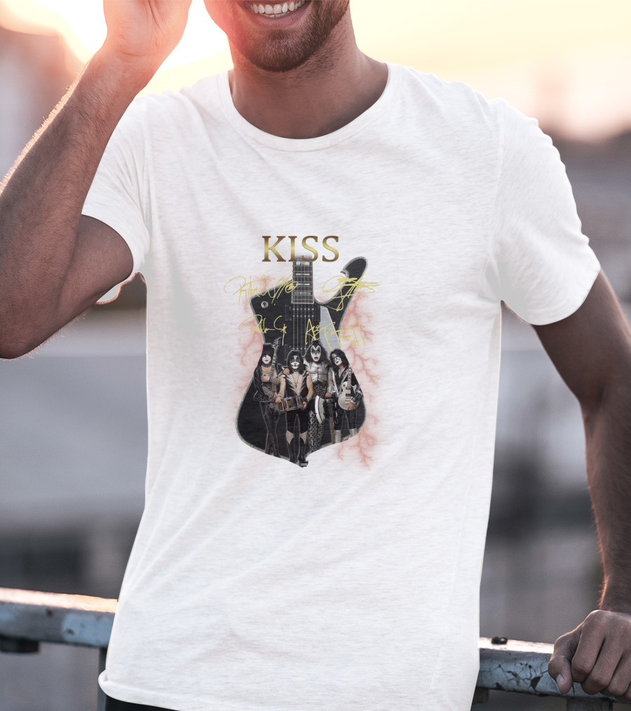 Kiss Electric Guitar With Band Members T-Shirt
