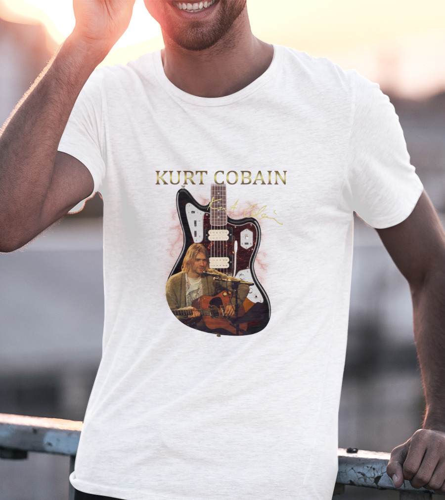 Kurt Cobain Signature Guitar With Acoustic Performance Image T-Shirt