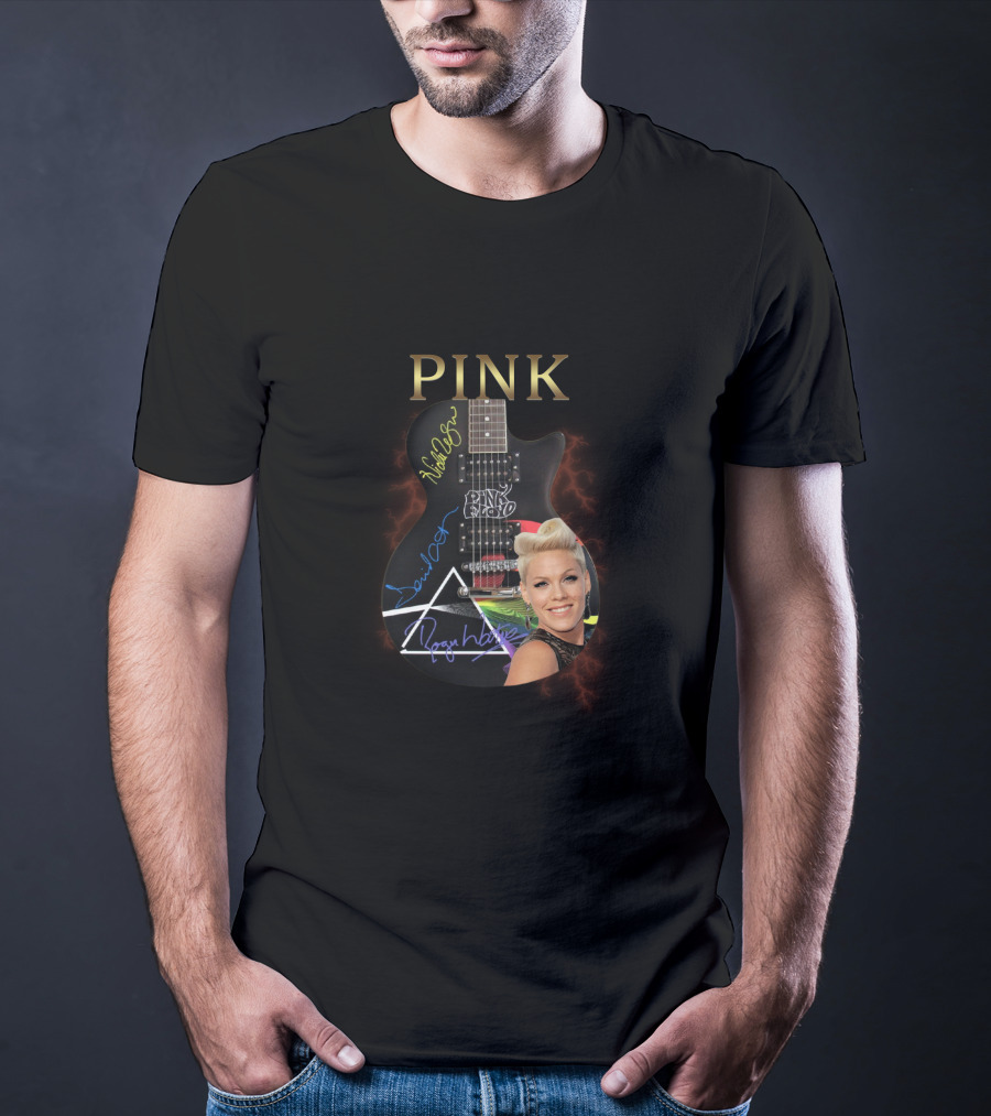 PINK Dark Side Guitar With Autographs T-Shirt