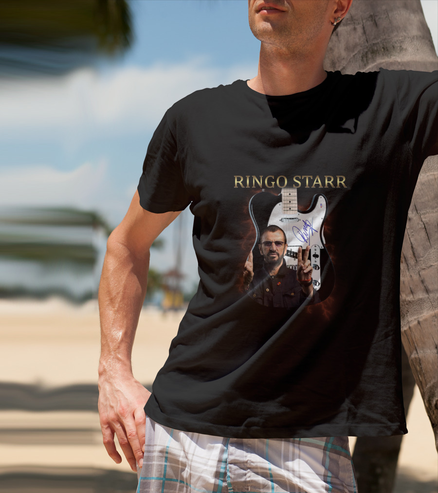 Ringo Starr Signature Guitar With Peace Sign Image T-Shirt