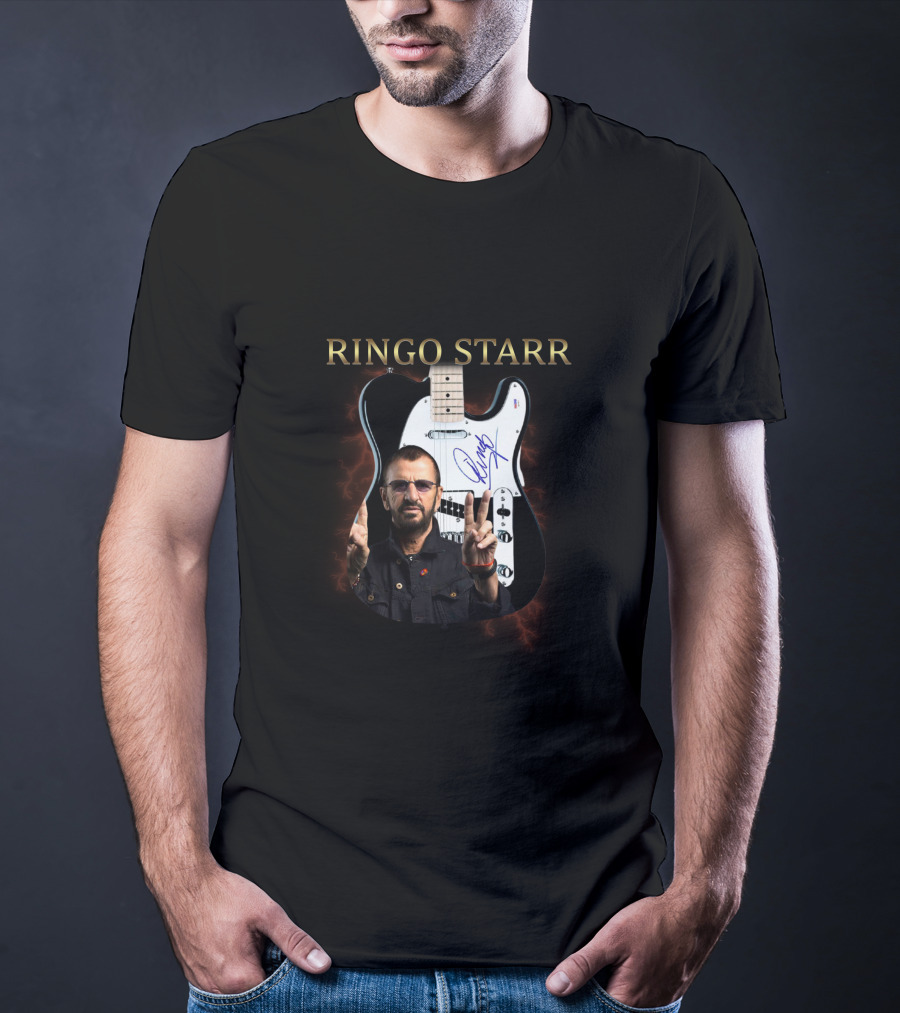 Ringo Starr Signature Guitar With Peace Sign Image T-Shirt
