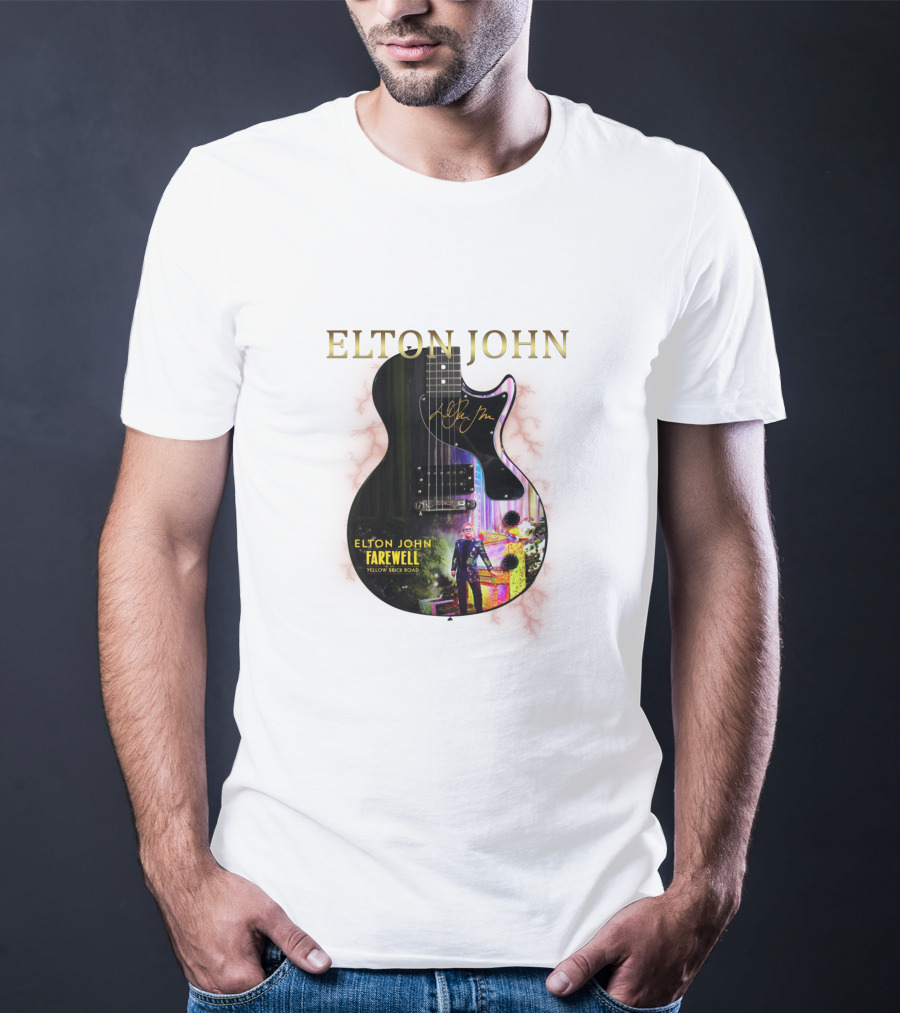 ELTON JOHN Signature Guitar Farewell Yellow Brick Road T-Shirt
