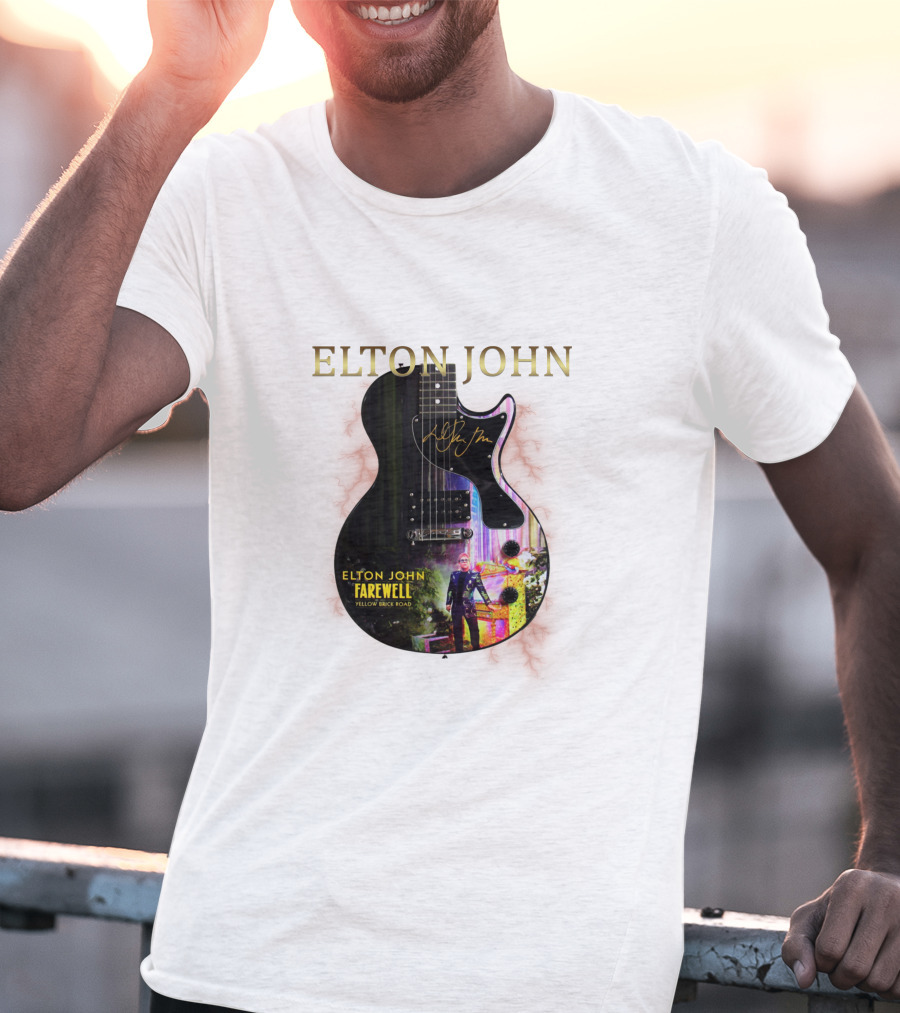 ELTON JOHN Signature Guitar Farewell Yellow Brick Road T-Shirt