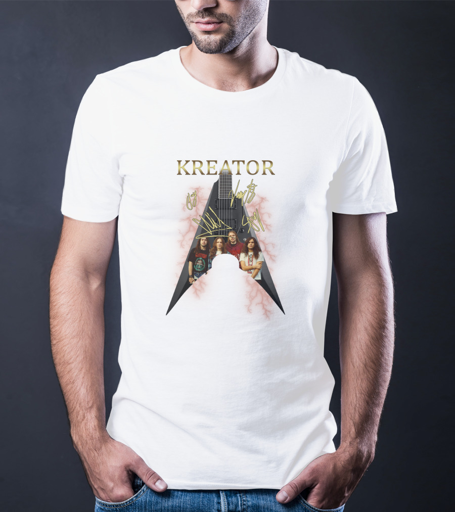 Kreator Band Guitar Graphic With Band Members T-Shirt