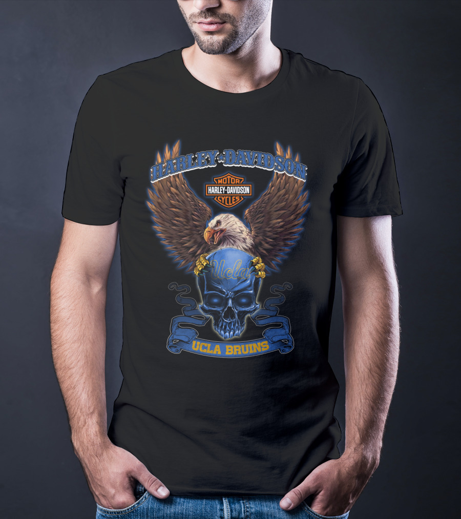 Harley Davidson Motor Cycles Eagle Skull Ucla Bruins T-Shirt