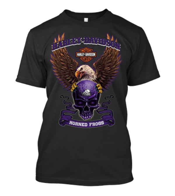 Harley Davidson Motorcycles Tcu Horned Frogs Eagle Skull T-Shirt