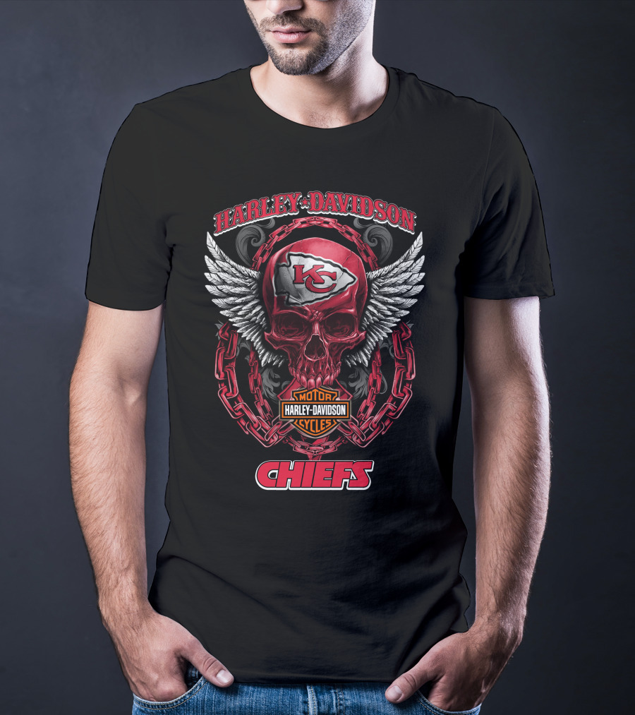 Harley Davidson Kansas City Chiefs Skull Wings Chain T-Shirt