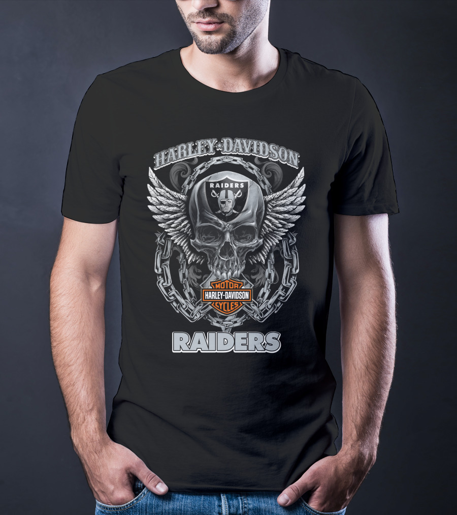 Harley Davidson Raiders Skull Logo Las Vegas Raiders Motor Cycles T-Shirt