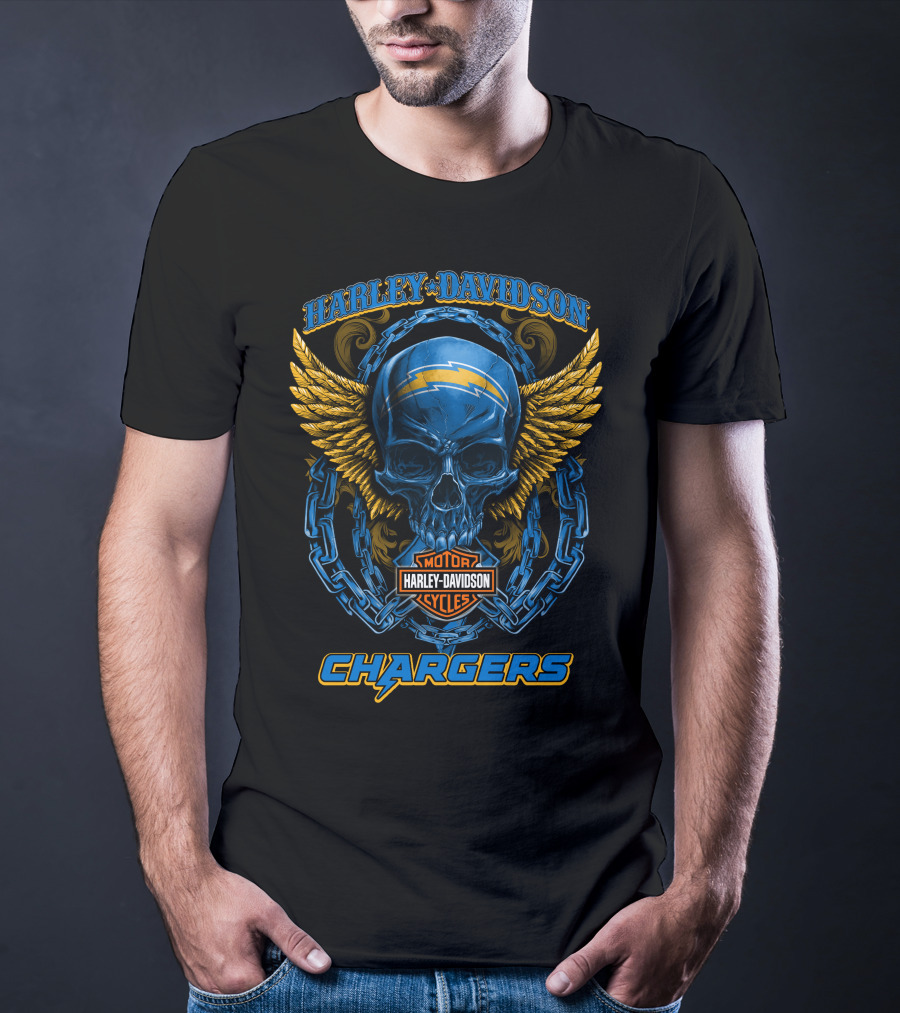 Harley Davidson Los Angeles Chargers Skull Motor Cycles T-Shirt