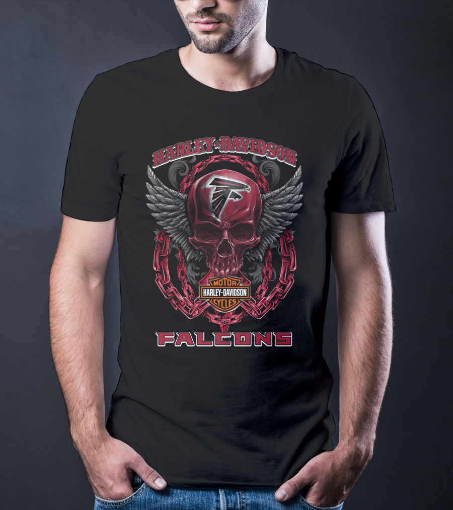Harley Davidson Atlanta Falcons Skull Wings Chains T-Shirt