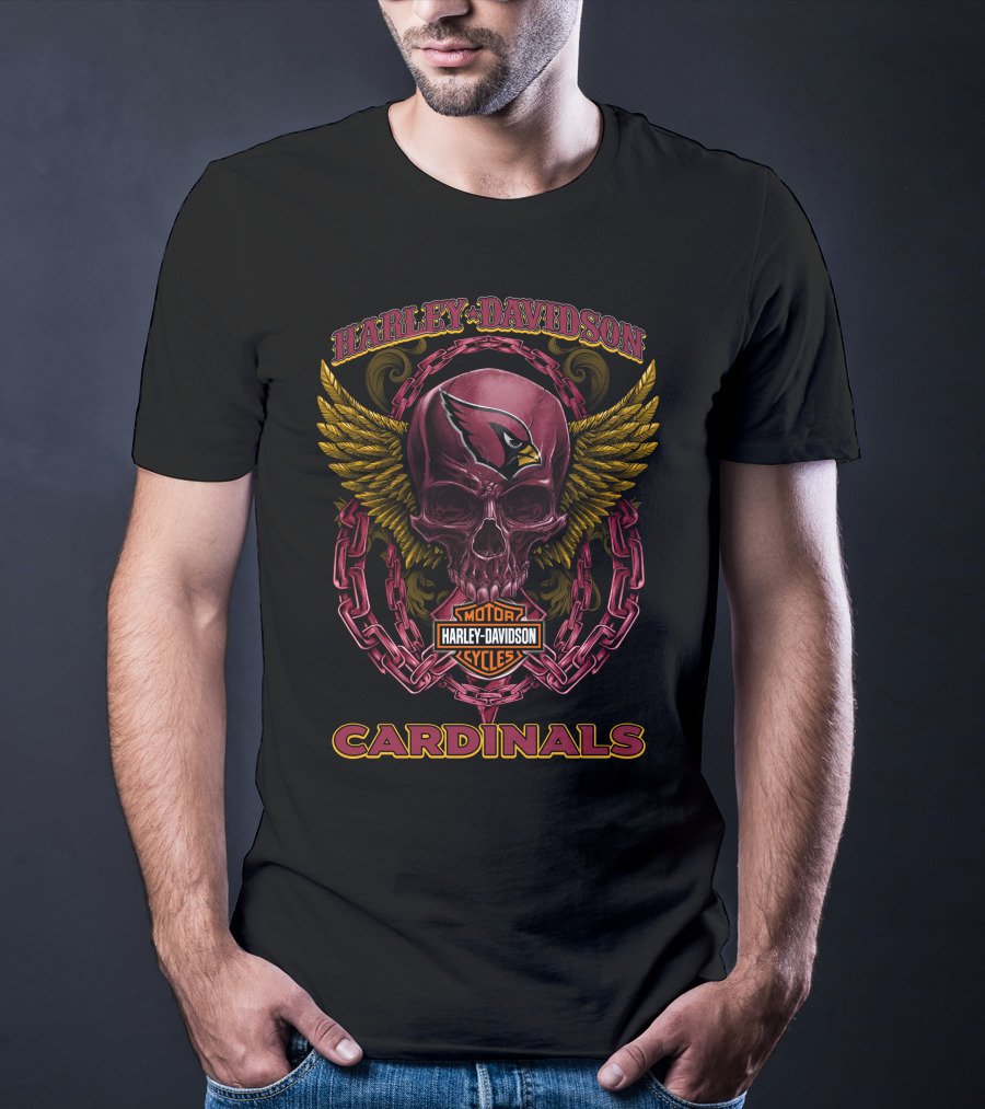 Harley Davidson Arizona Cardinals Motorcycles Skull And Wings T-Shirt