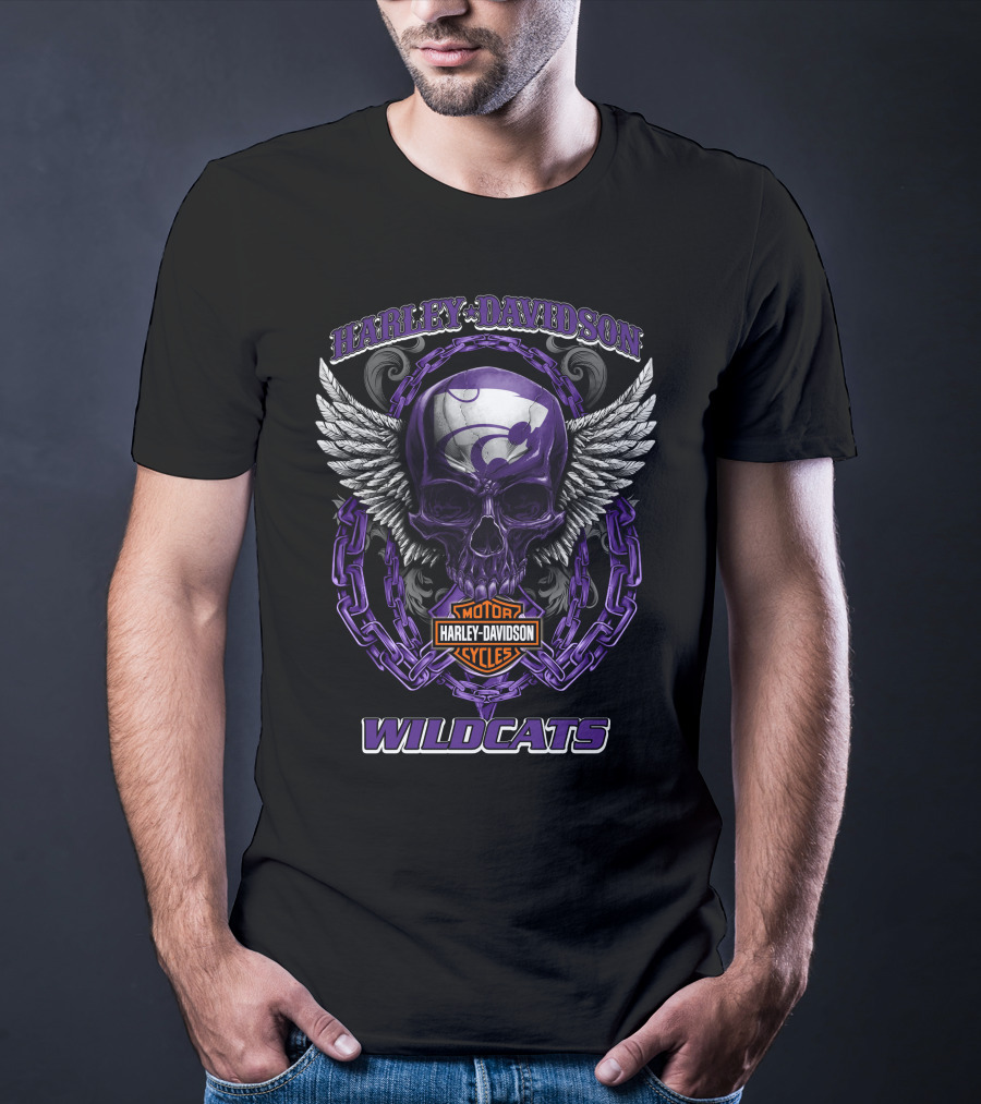 Harley Davidson Wildcats Kansas State Motorcycle Skull T-Shirt
