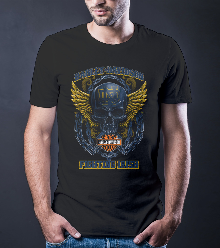 Harley Davidson Notre Dame Fighting Irish Skull Wings T-Shirt