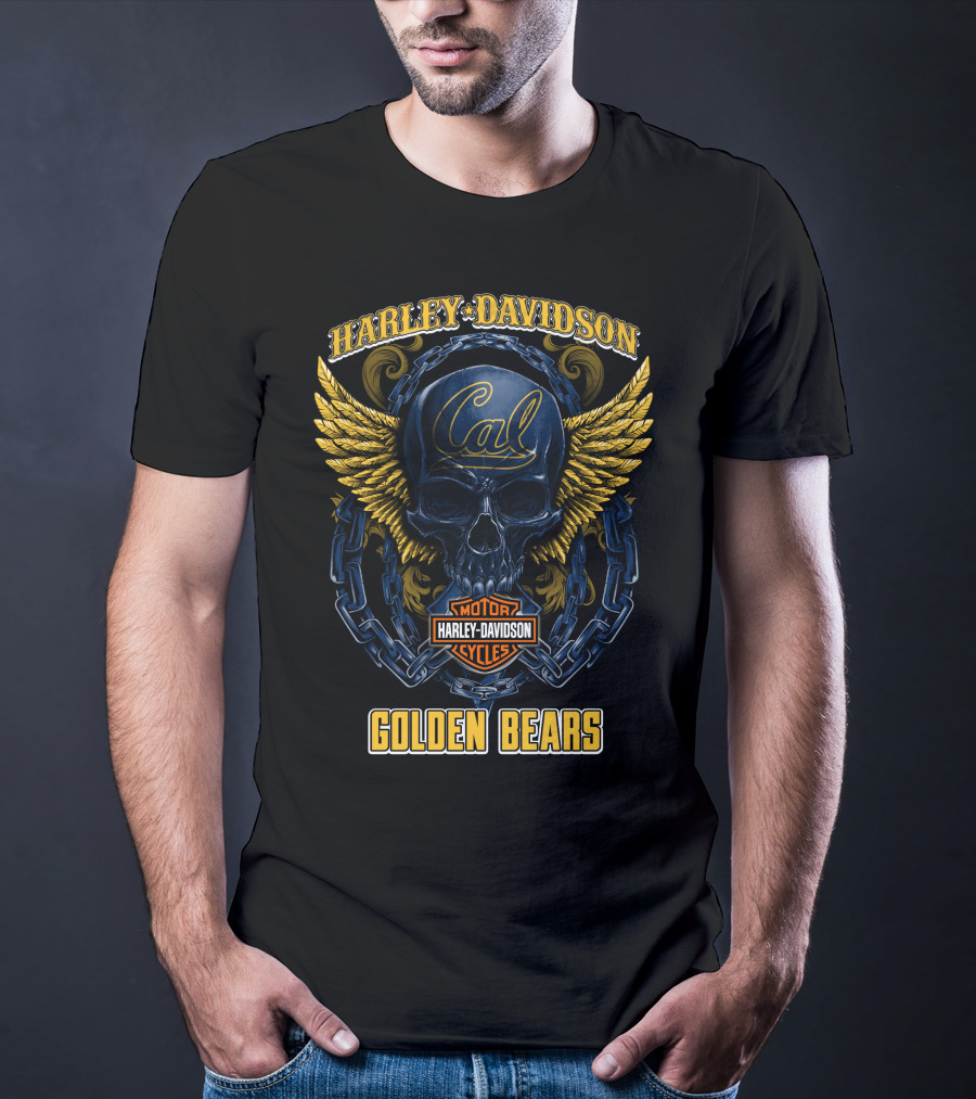 Harley Davidson Cal Golden Bears Skull With Wings And Chains T-Shirt