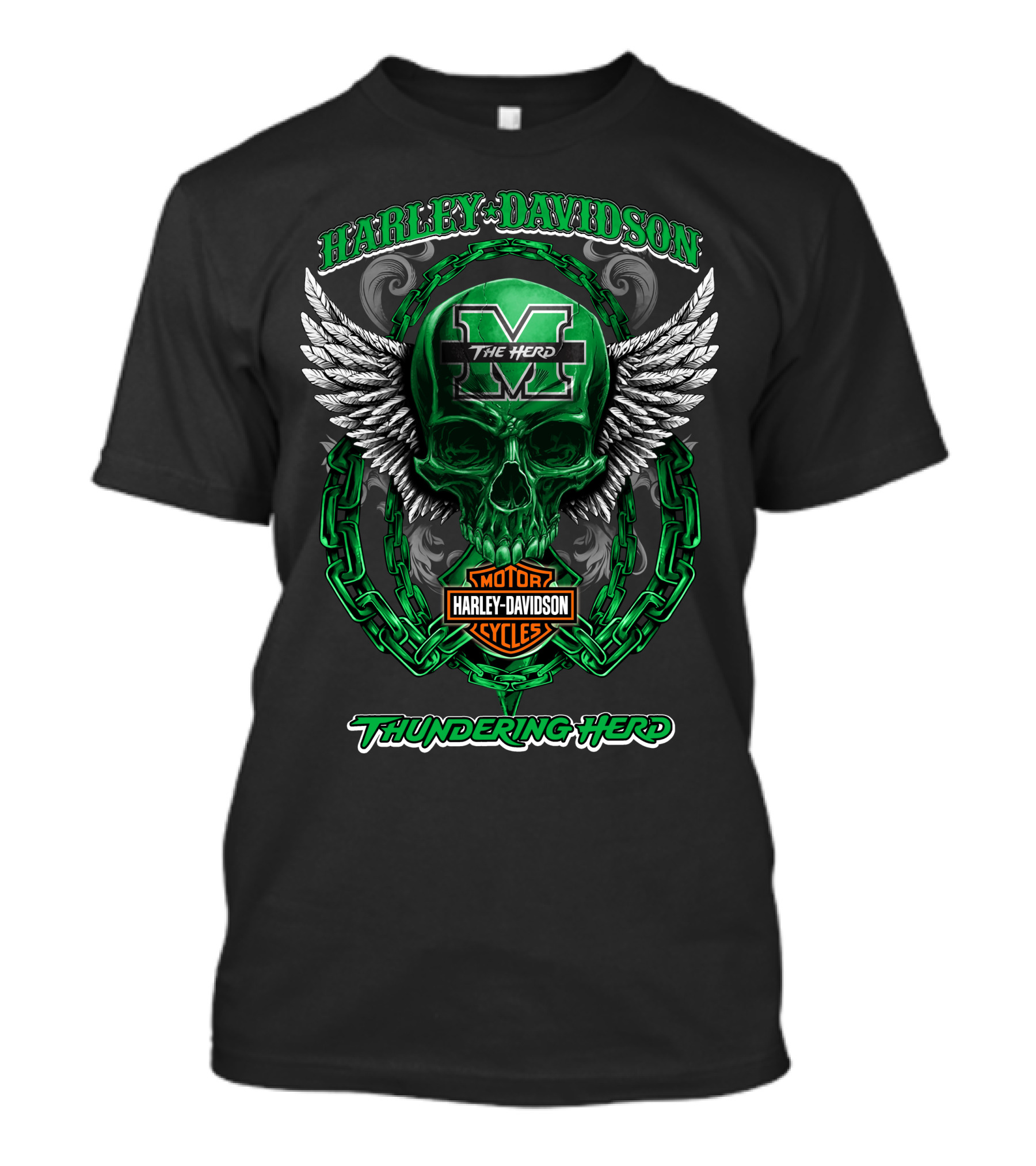 Harley Davidson Marshall Thundering Herd The Herd Skull Wings Motor Cycles T-Shirt