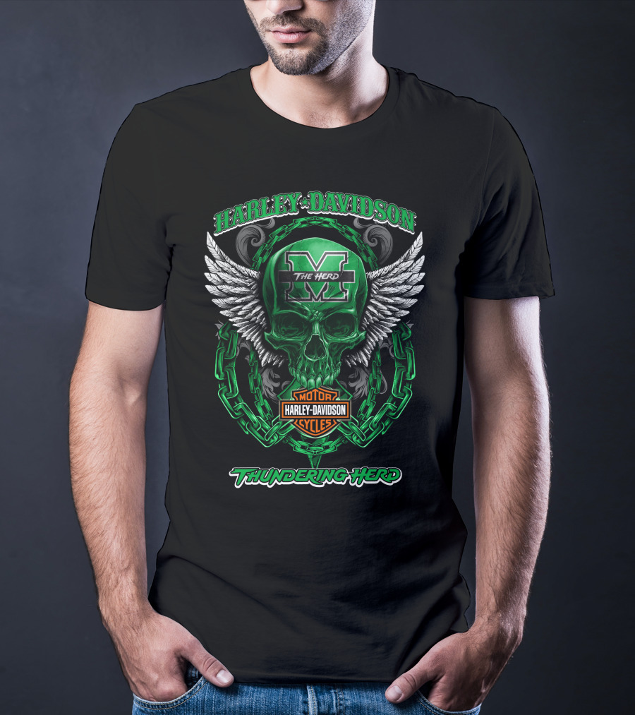 Harley Davidson Marshall Thundering Herd The Herd Skull Wings Motor Cycles T-Shirt