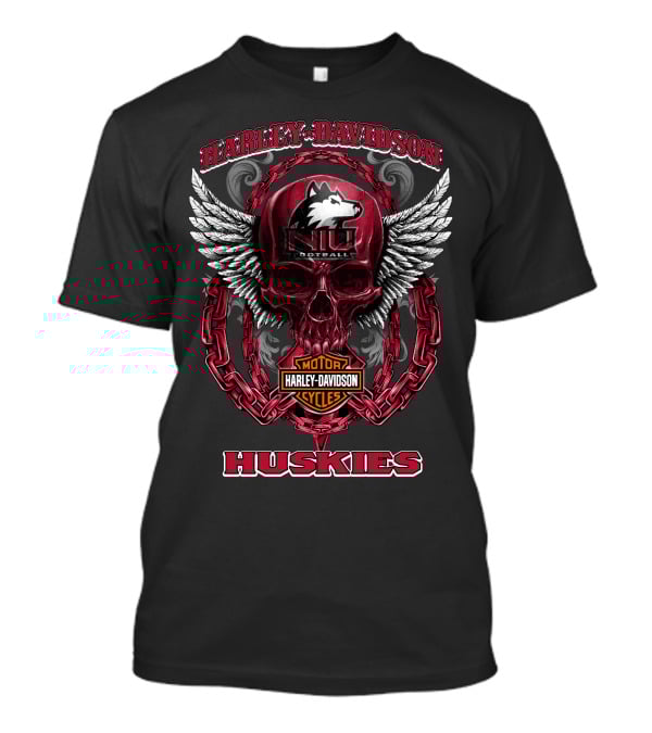 Harley Davidson Motorcycles Niu Football Huskies Skull T-Shirt