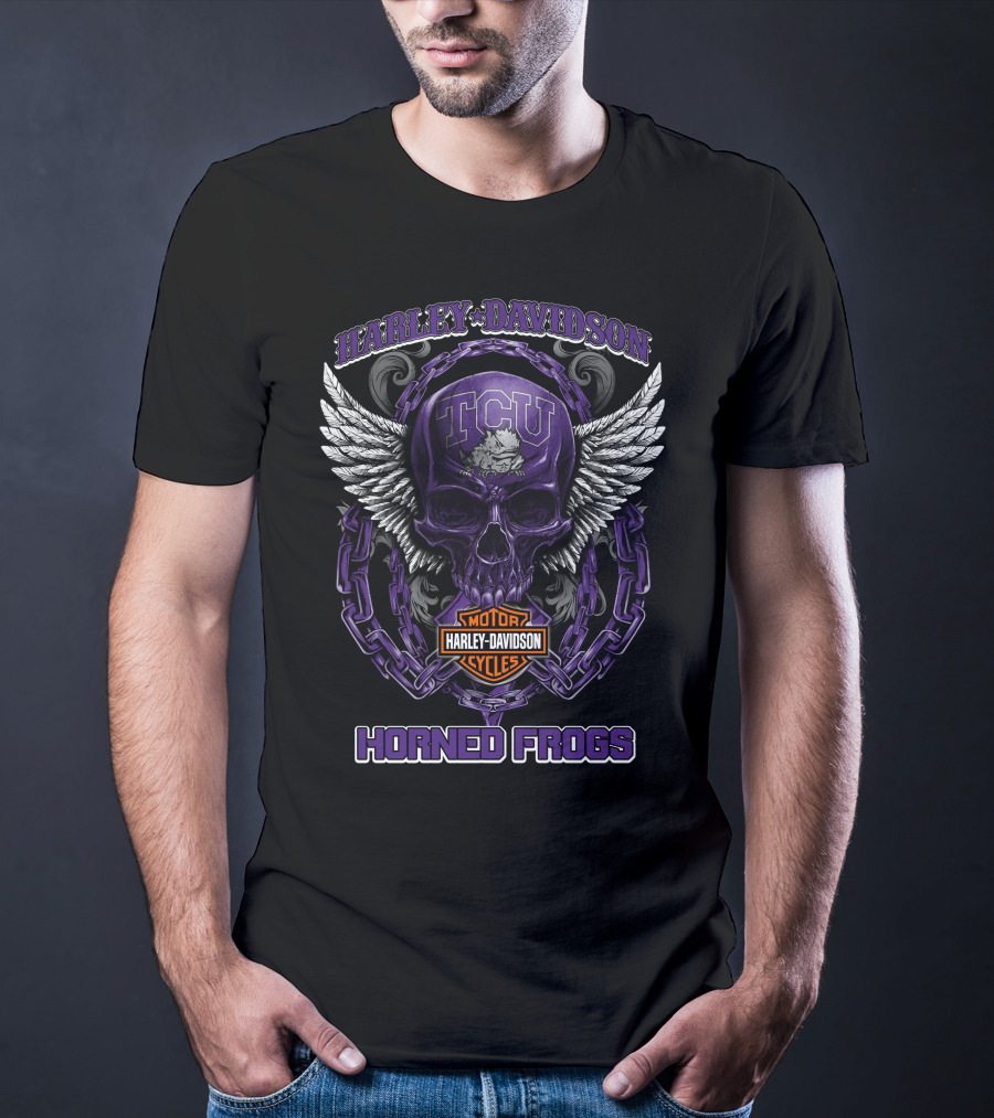 Harley Davidson Tcu Horned Frogs Skull And Wings T-Shirt