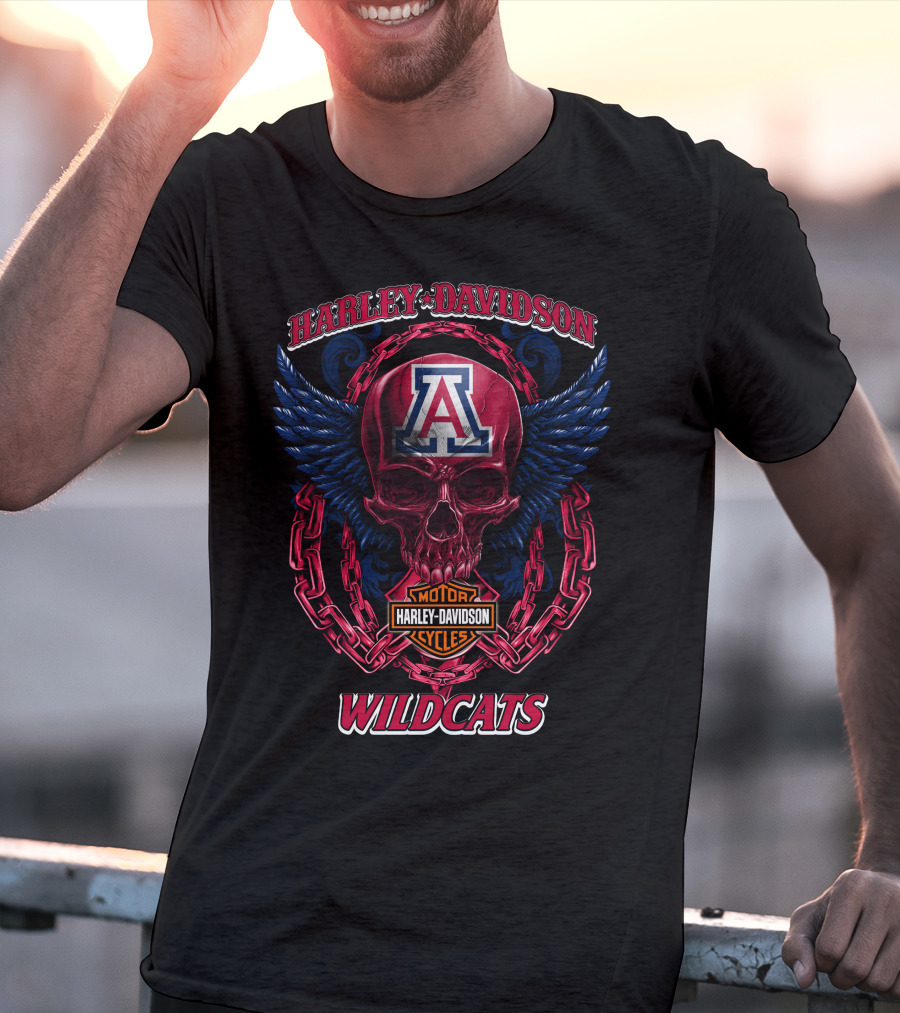Harley Davidson Arizona Wildcats Motor Cycles Skull And Chains T-Shirt