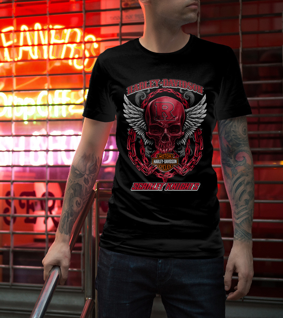 Harley Davidson Scarlet Knights Rutgers Motorcycles Skull Wings T-Shirt