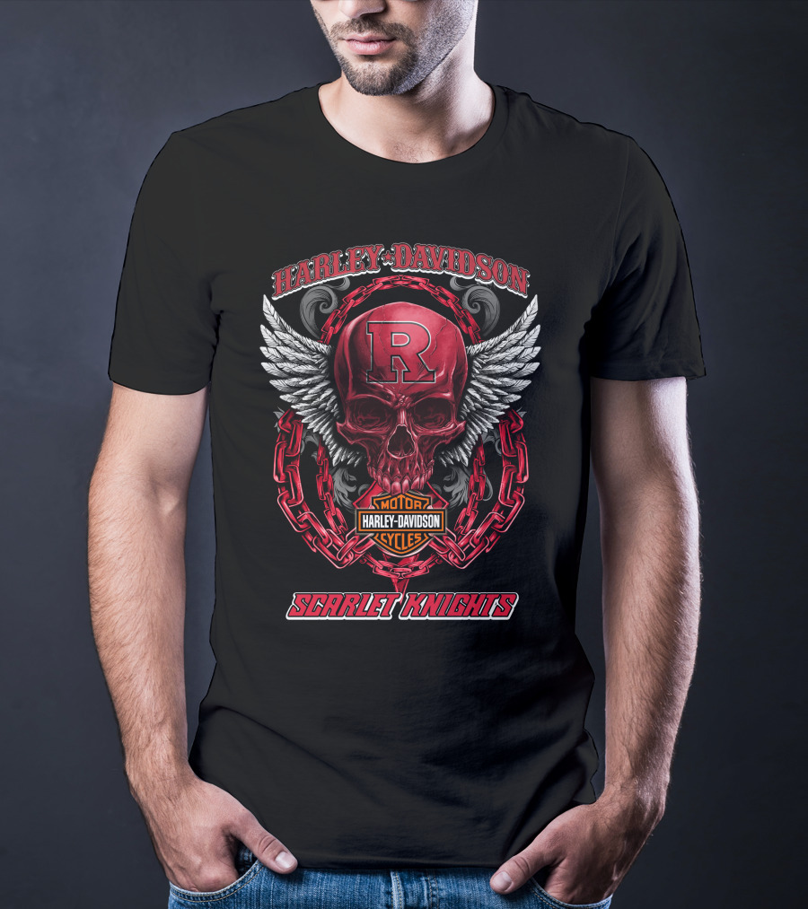 Harley Davidson Scarlet Knights Rutgers Motorcycles Skull Wings T-Shirt