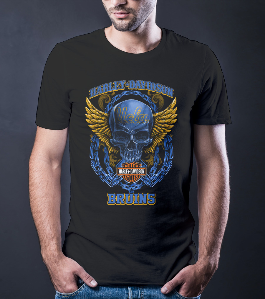 Harley Davidson Motorcycles Ucla Bruins Skull Wings Chains T-Shirt