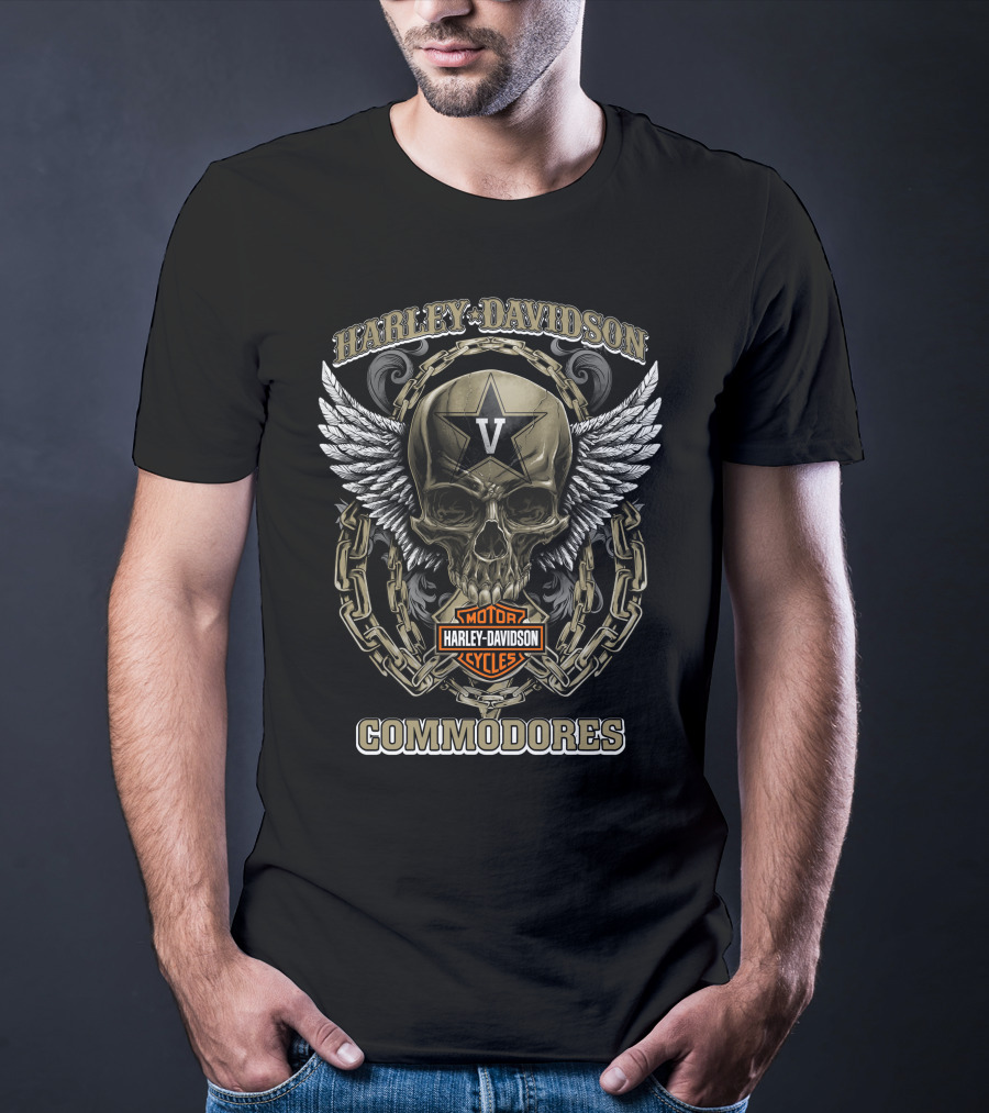 Harley Davidson Motor Cycles Vanderbilt Commodores Skull Wings Chain T-Shirt