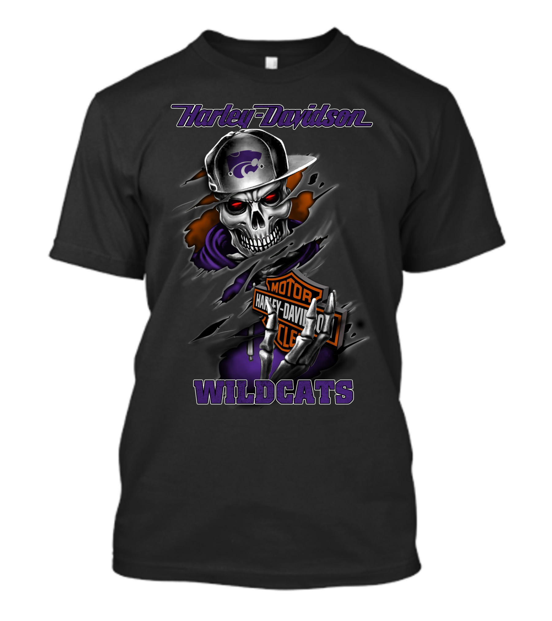 Harley Davidson Wildcats Kansas State Skull Theme T-Shirt