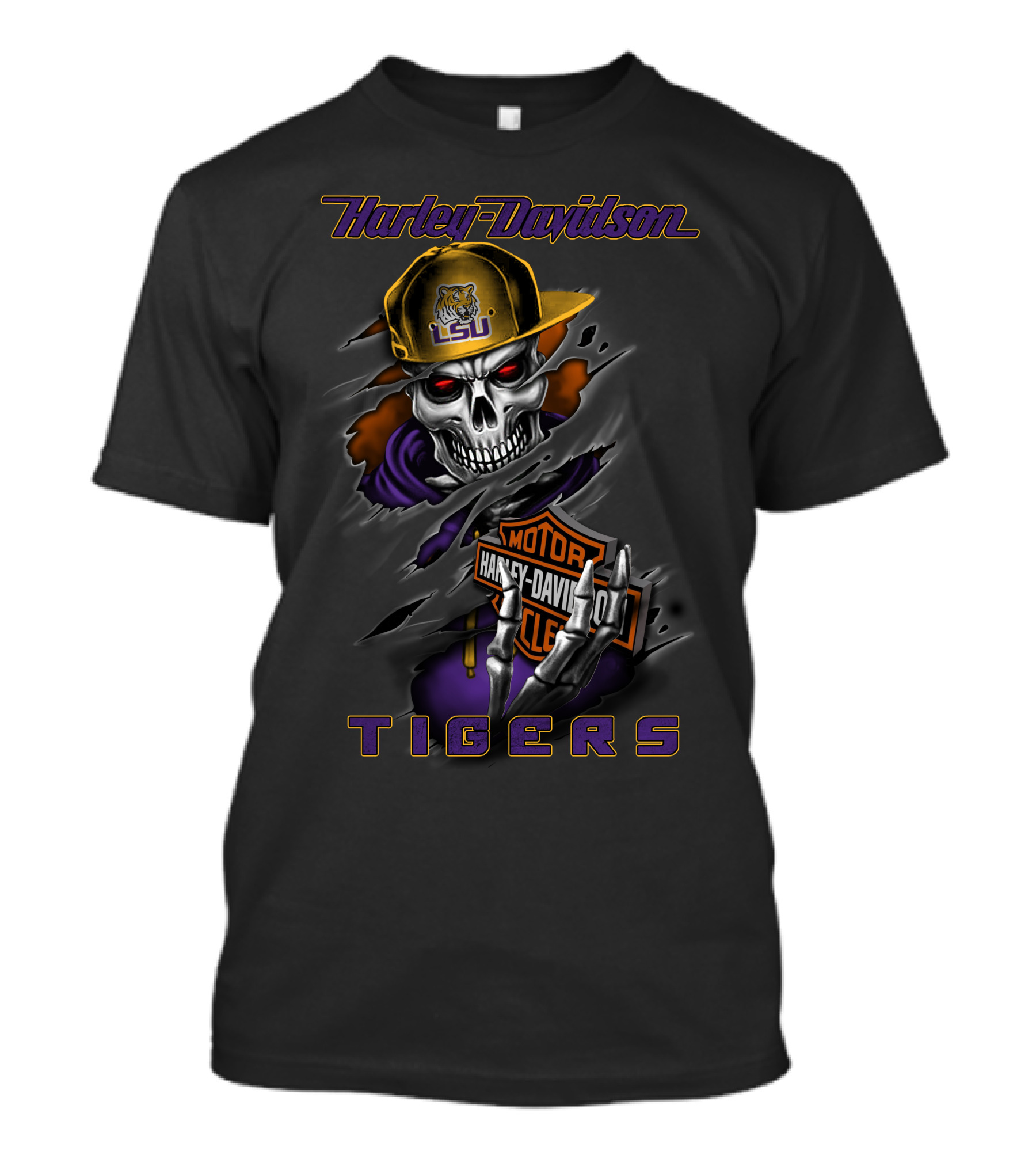 Harley Davidson Lsu Tigers Skeleton Hoodie T-Shirt