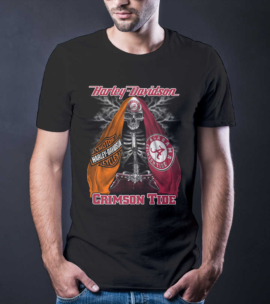 Harley Davidson Alabama Crimson Tide Motorcycles Skeleton T-Shirt