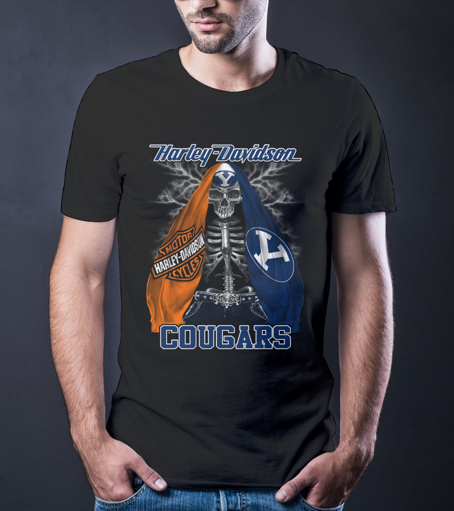 Harley Davidson Byu Cougars Skeleton Motorcycles T-Shirt
