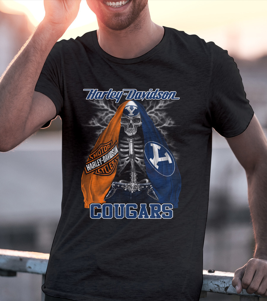 Harley Davidson Byu Cougars Skeleton Motorcycles T-Shirt