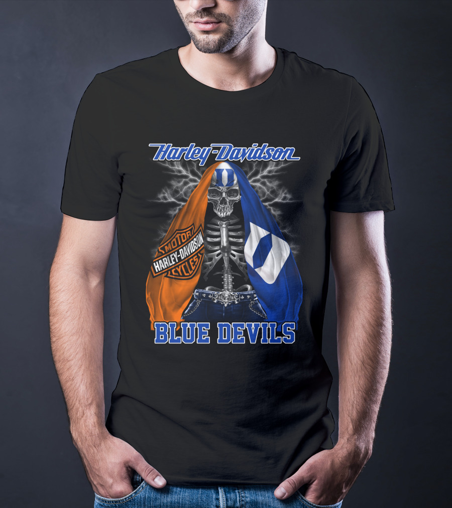 Harley Davidson Blue Devils Skeleton With Motor Cycles And Iconic Scarf T-Shirt